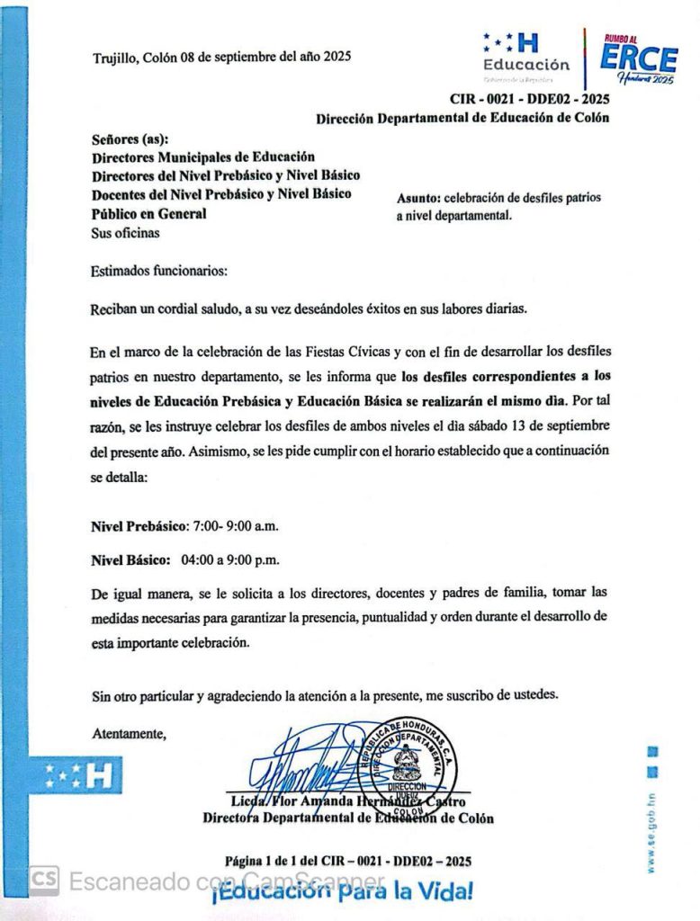 Comunicado de la Departamental de Educación