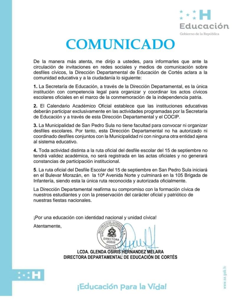 Comunicado de Educación
