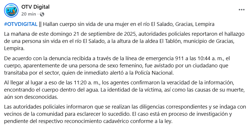 Captura de pantalla de la publicación