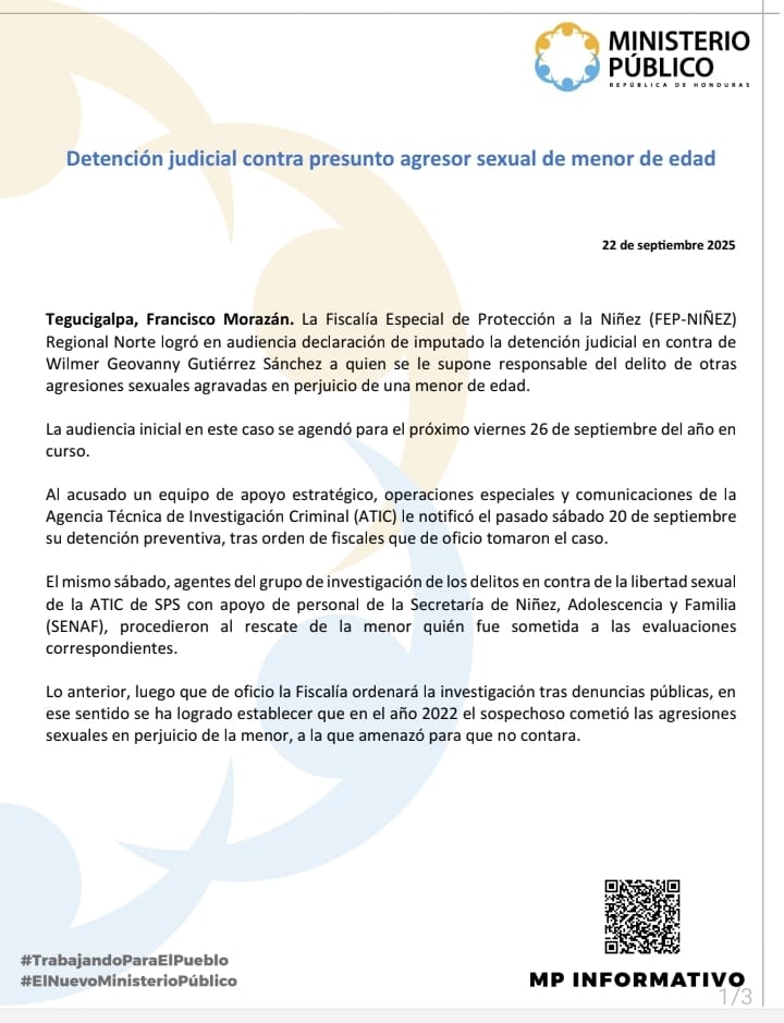 Comunicado del Ministerio Público