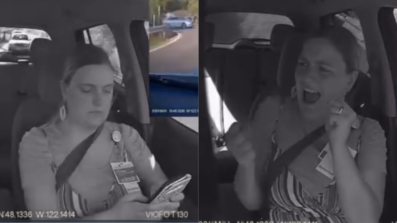 Cámara de carro rentado graba accidente de mujer usando su celular al manejar