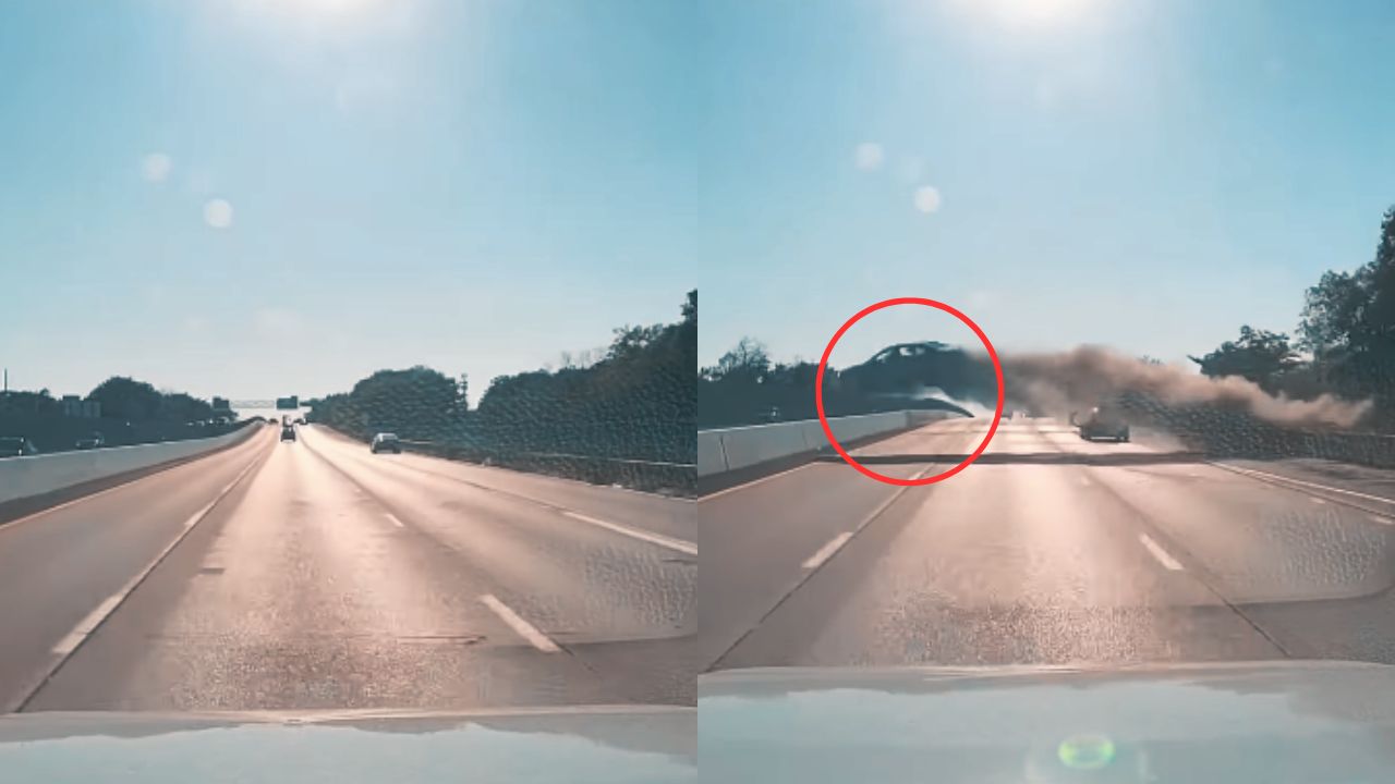 Vídeo: Como si fuera película, carro atraviesa autopista de un lado a otro