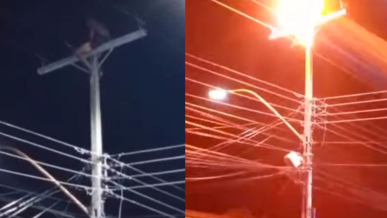VIDEO: Hombre escala poste y sufre descarga eléctrica ante sus vecinos