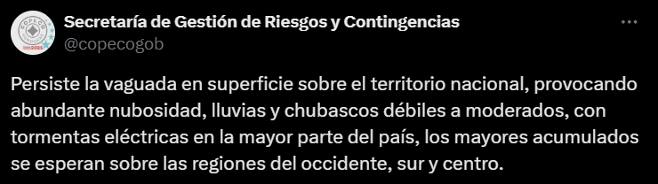 Pronóstico del clima de Copeco