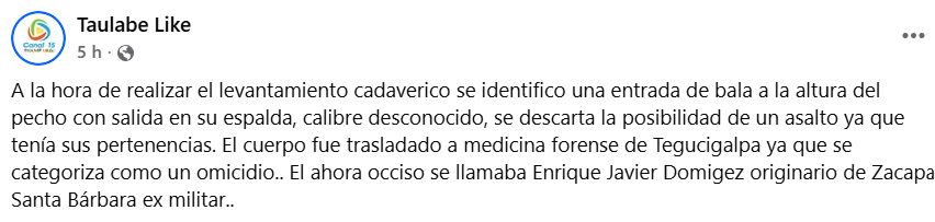 Captura de pantalla de la publicación