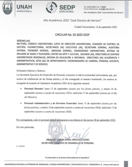 Comunicado de la UNAH