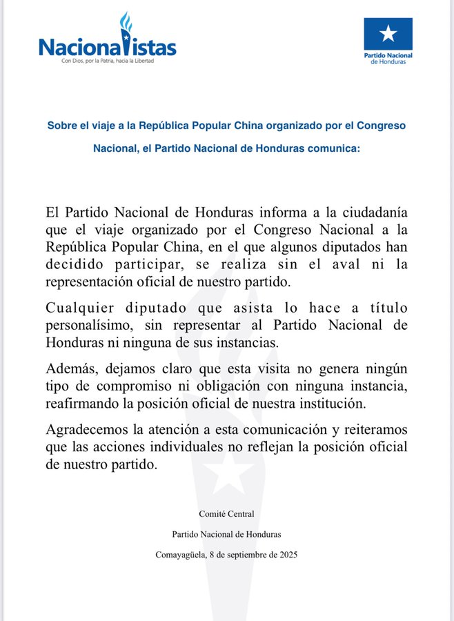 Comunicado del Partido Nacional