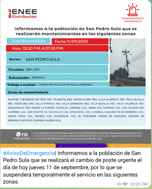 Comunicado de la ENEE