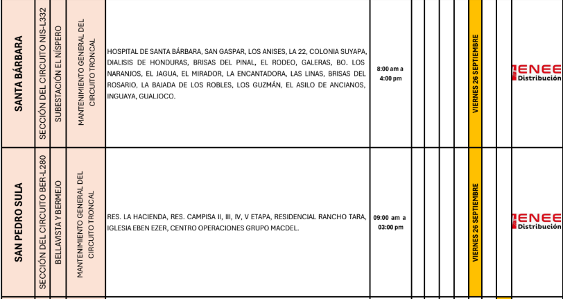 Lista de colonias que no tendrán luz pasado mañana