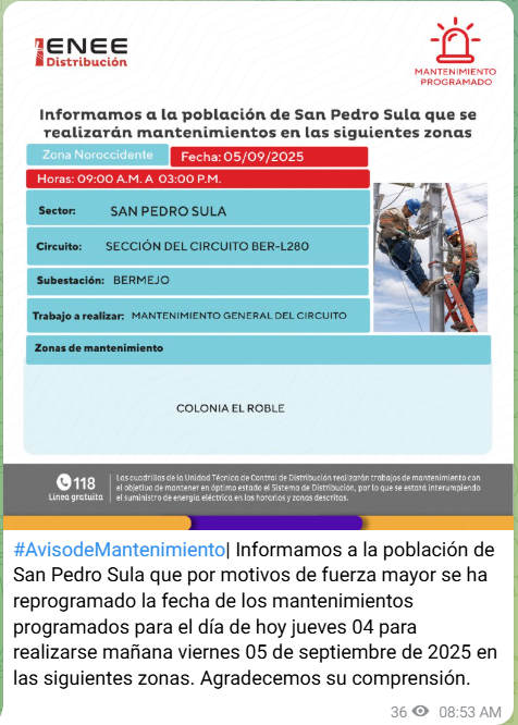 Comunicado de la ENEE