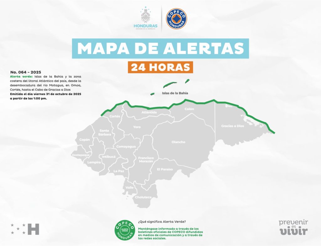 Mapa con las alertas vigentes en Honduras