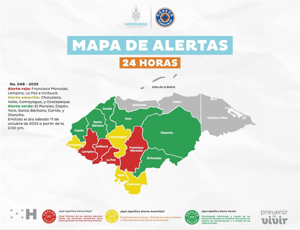 Mapa con las alertas vigentes en Honduras