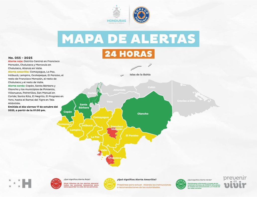 Mapa con las alertas vigentes en Honduras