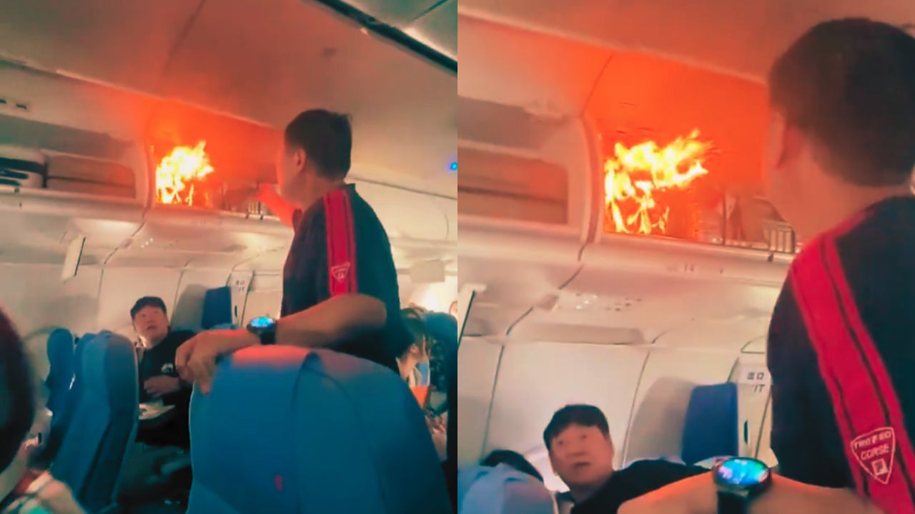 Vídeo: Pánico invadió un avión cuando una batería se incendió en pleno vuelo