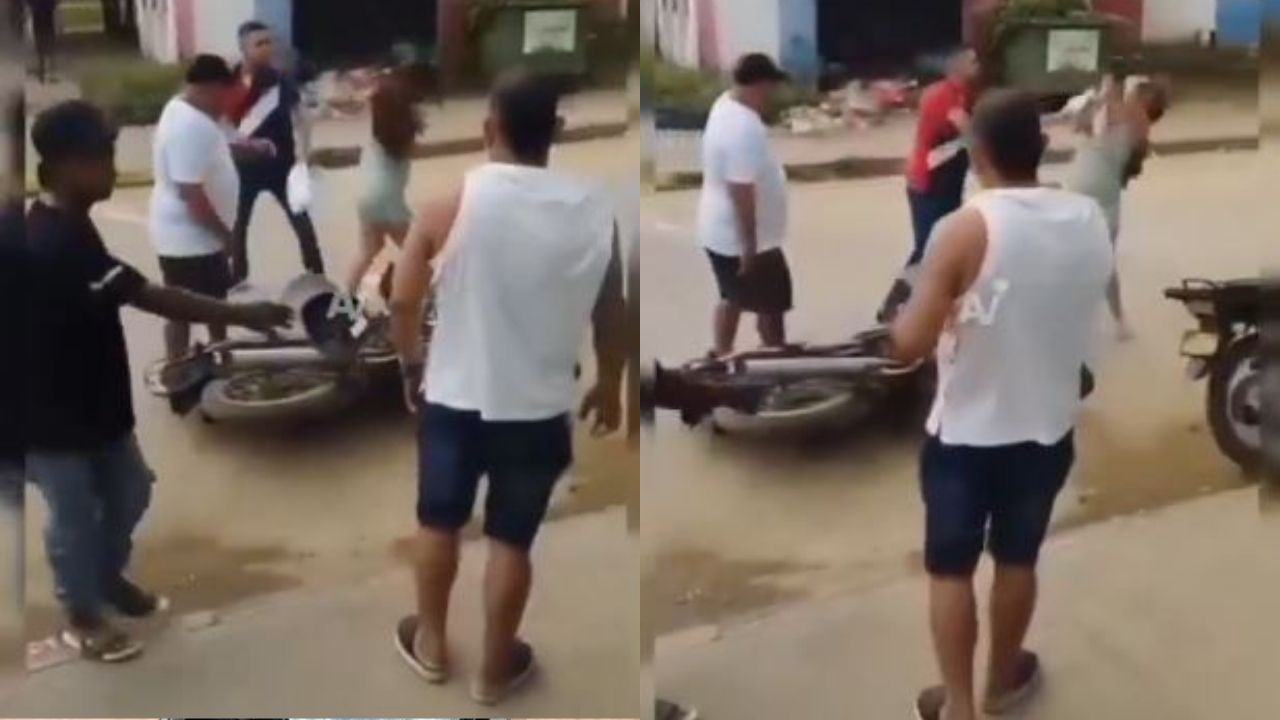 VIDEO: Hombre agrede a su pareja embarazada y recibe lección de jóvenes