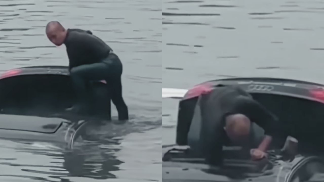 Héroe sin capa: Hombre rescata a conductor de carro que se hundió en un río