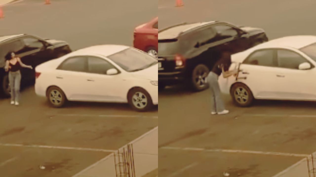 'Perro infiel': Graban a mujer dañando el carro de su expareja tras supuesto engaño