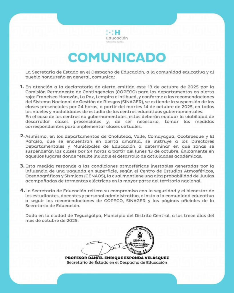 Comunicado de Educación