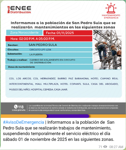 Lista de colonias que no tendrán luz pasado mañana