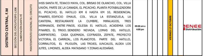 Lista de colonias que no tendrán luz pasado mañana