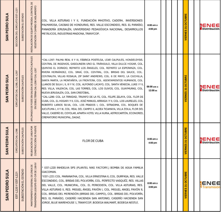 Lista de colonias que no tendrán luz pasado mañana