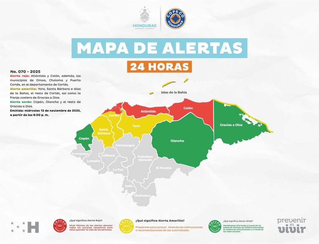 Mapa con las alertas vigentes en Honduras