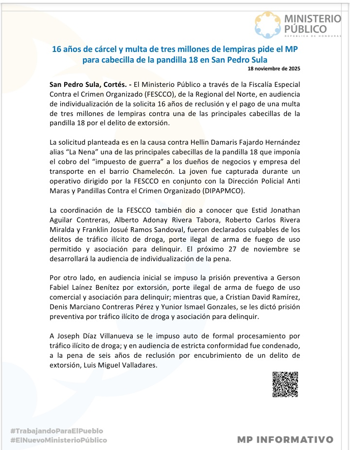 Comunicado del Ministerio Público