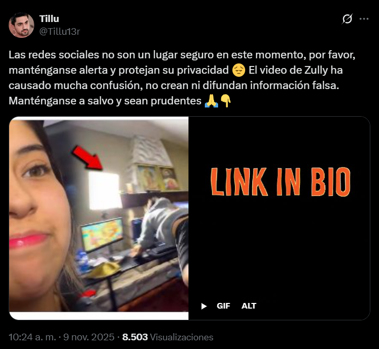 Captura de pantalla de publicación que asegura falsamente tener el video viral de Zully