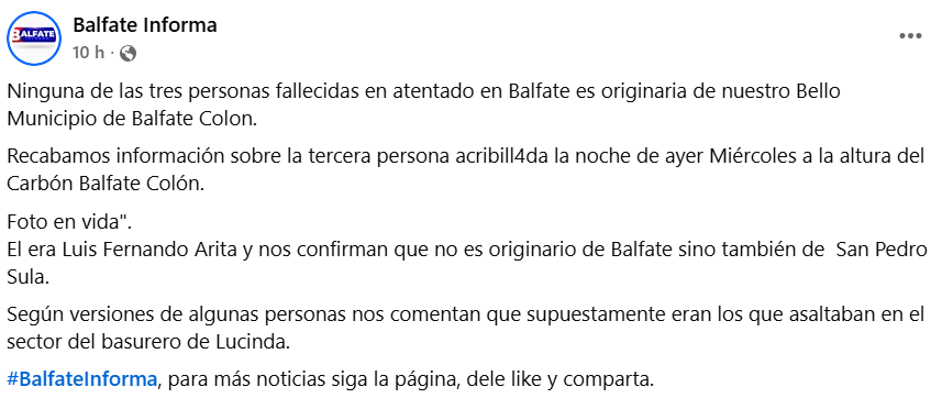 Captura de pantalla de la publicación