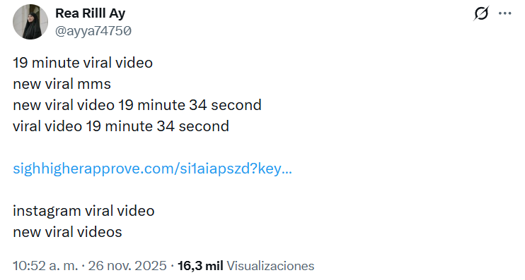 Captura de pantalla de una publicación que asegura tener el clip new viral MMS Instagram, también conocido como 19 minutes video
