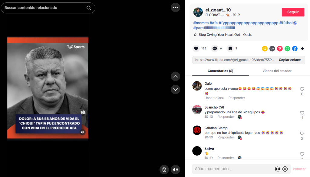 Captura de pantalla de la publicación