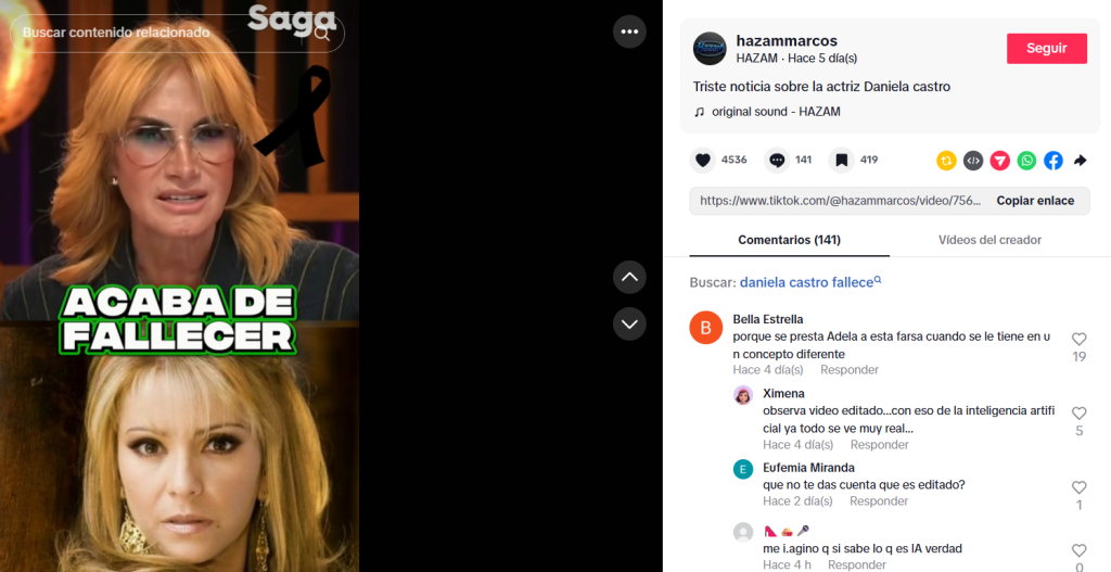 Captura de pantalla de la publicación