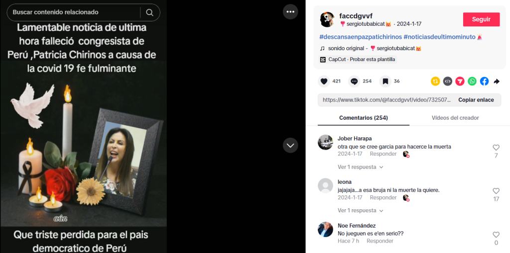 Captura de pantalla de la publicación