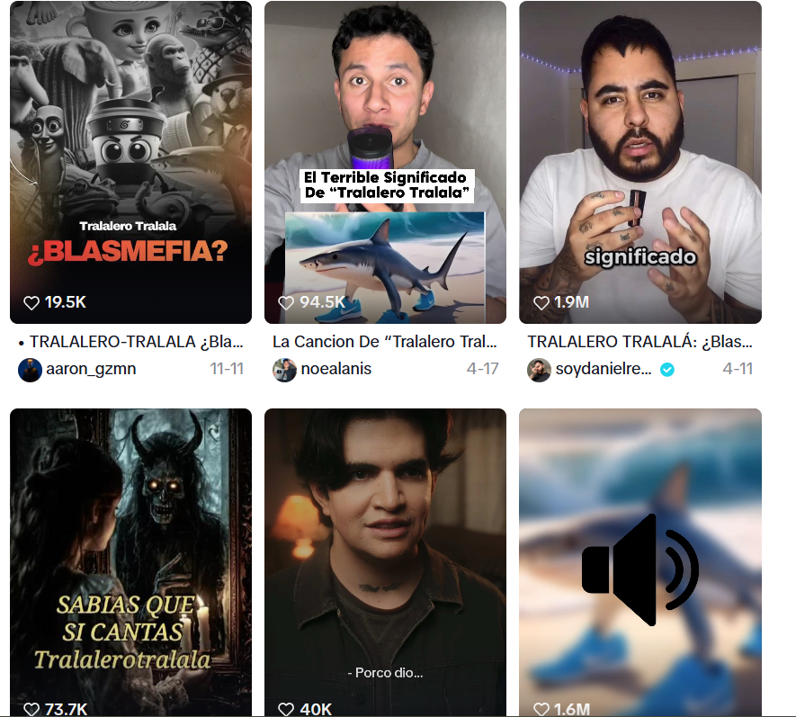 Capturas de pantallas dublicaciones en TikTok que aseveran que Tralalero Tralala es blasfemia