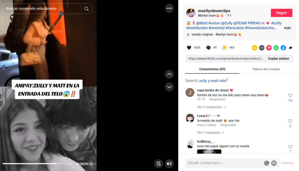 Captura de pantalla de la publicación del video viral de Zully con Matt Keelan