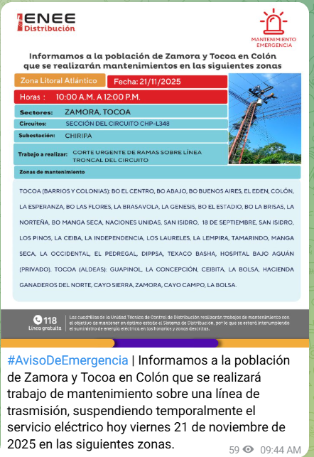Lista de colonias que no tendrán luz pasado mañana