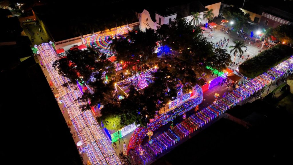 Vista aérea que muestra el lugar decorado