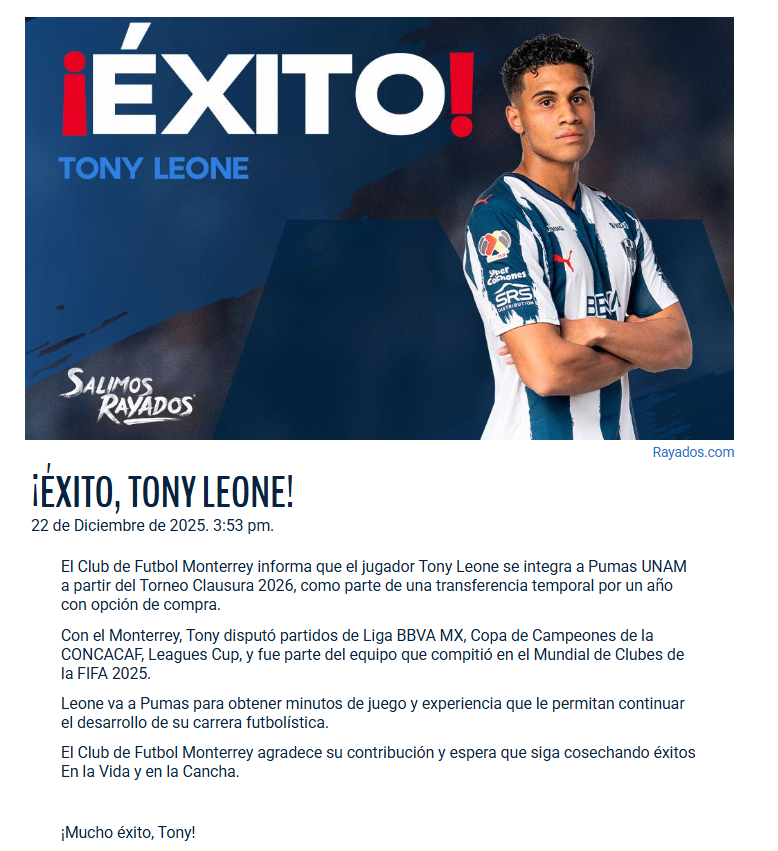 Comunicado de Monterrey sobre Tony Leone