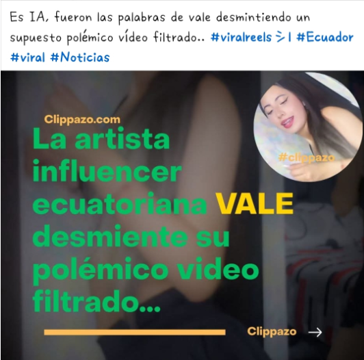 Captura de pantalla de una publicación en la que se lee sobre un supuesto video filtrado de La Vale