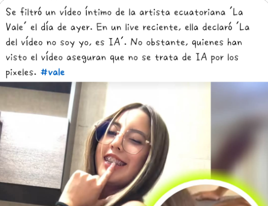 Captura de pantalla de una publicación en la que se lee que se filtra un video de La Vale
