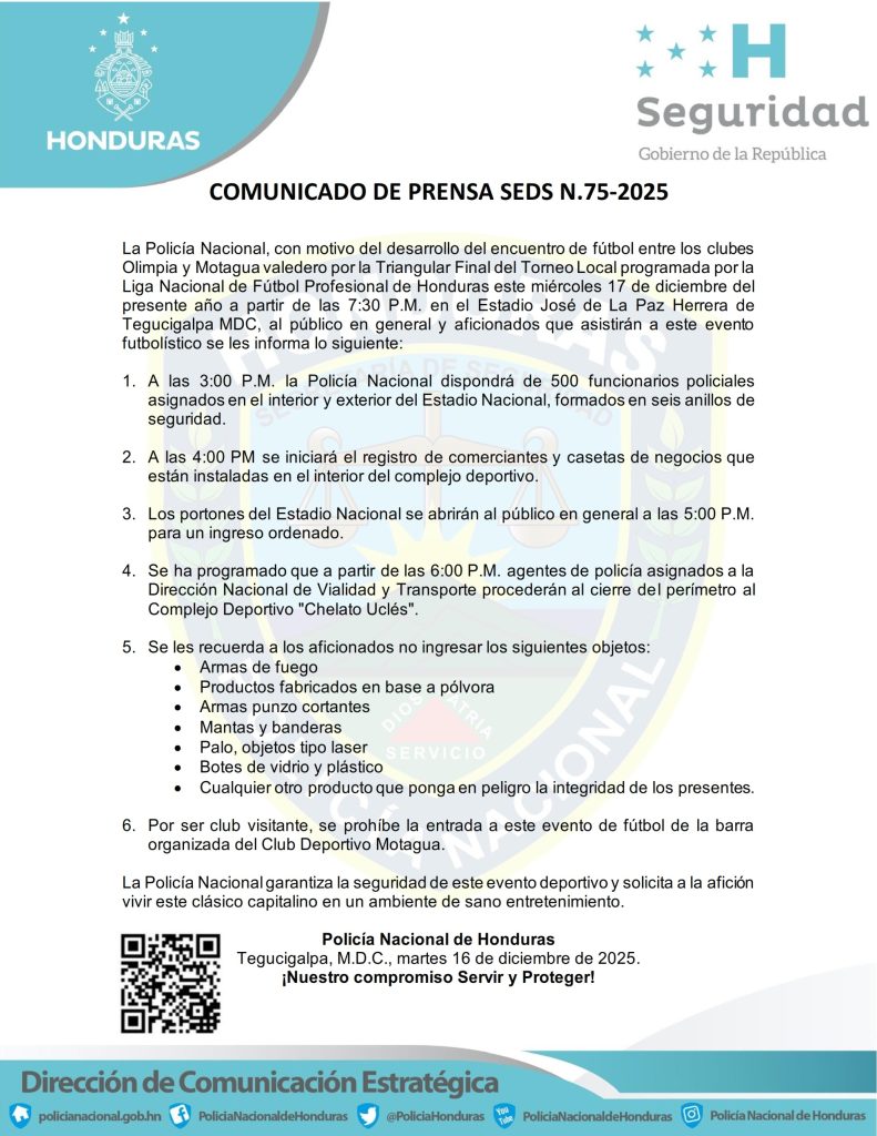 Comunicado de la Policía