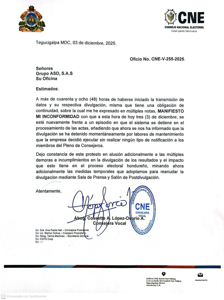 Carta de Cossette López