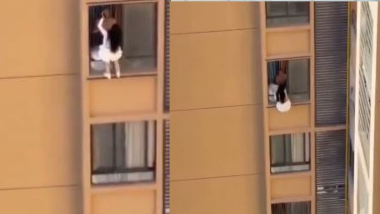 VIDEO: 'De película', así amante escapó del piso 10 de un edificio