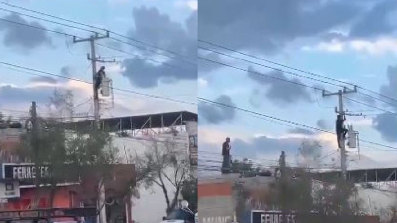 VIDEO:'A la ver*', ladrón escala poste para huir de la policía y muere electrocutado