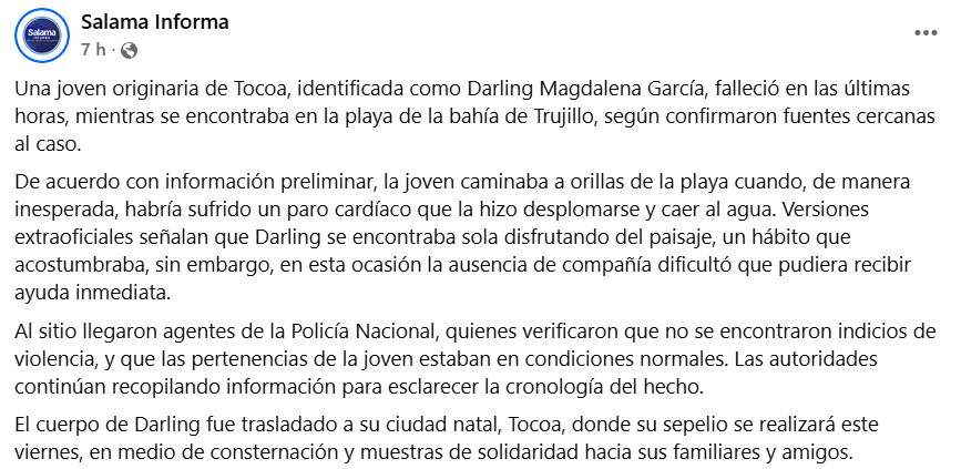 Captura de pantalla de la publicación