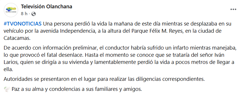 Captura de pantalla de la publicación