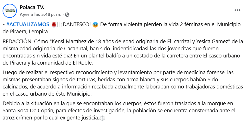 Captura de pantalla de la publicación