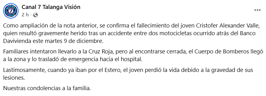 Captura de pantalla de la publicación