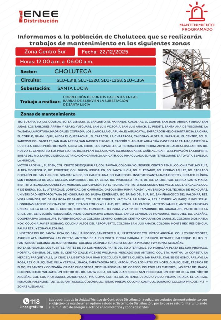 Lista de colonias que no tendrán luz pasado mañana