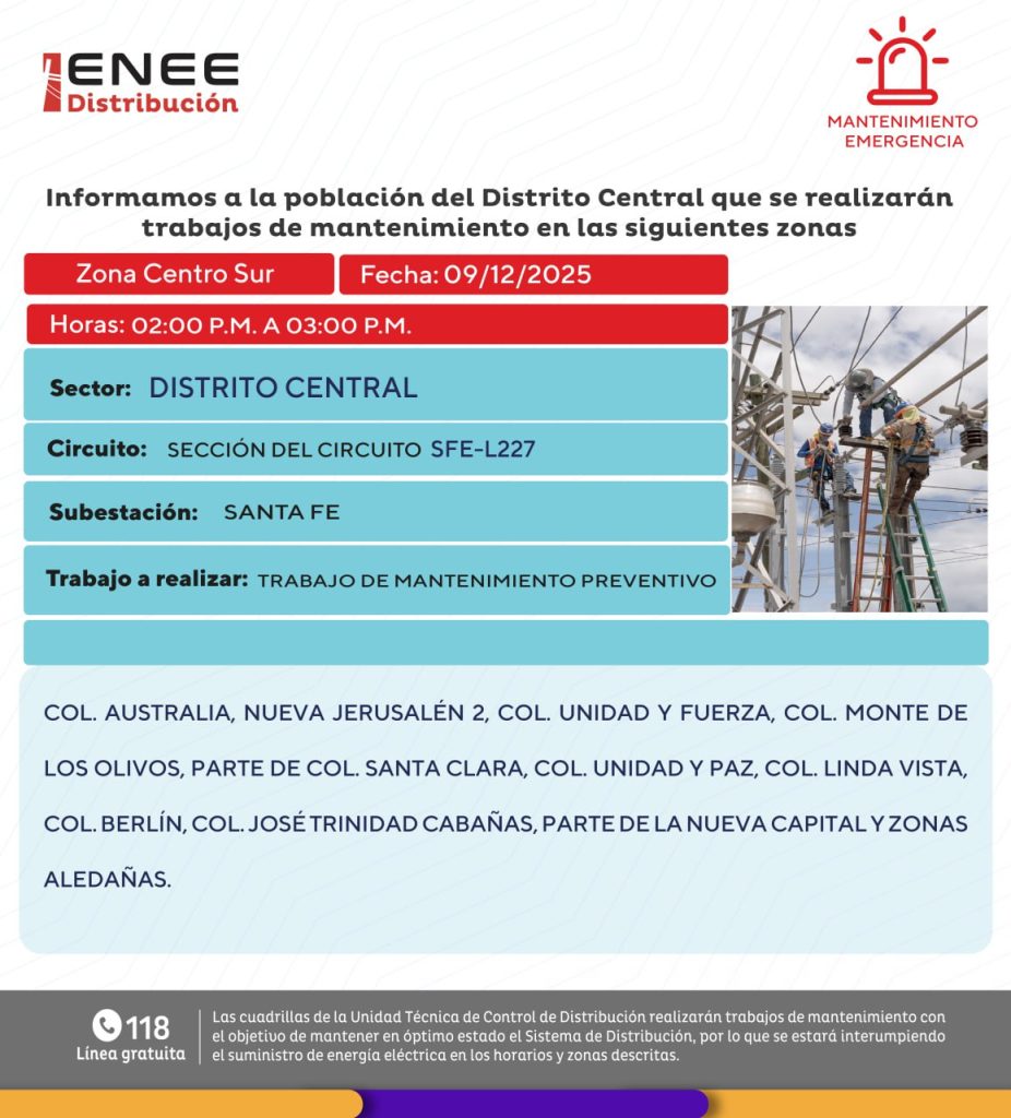 Lista de colonias que no tendrán luz pasado mañana